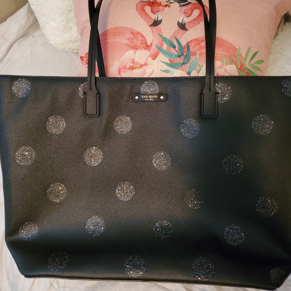 Black Kate Spade purse with Silver Polka Dots